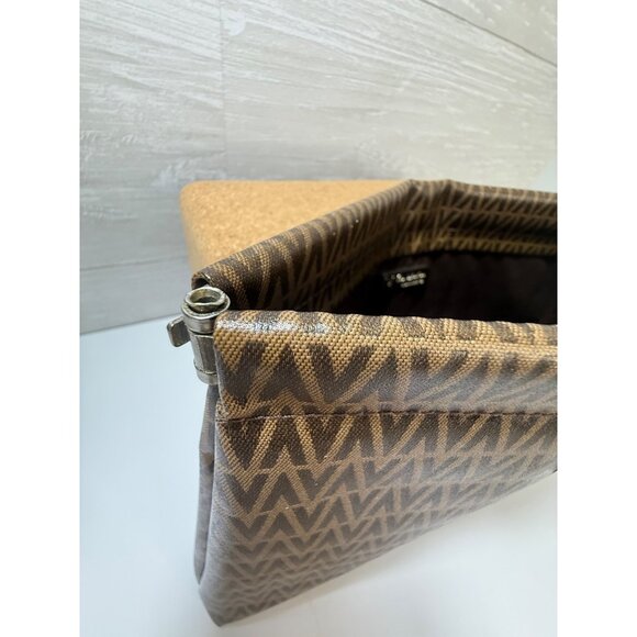 Authentic Valentino Brown Monogram Clutch Bag With V Logo‎ & Zip Closure - Picture 9 of 10
